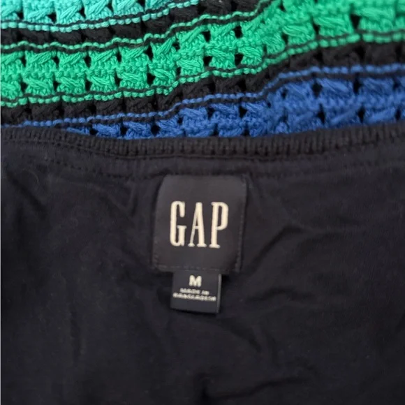 GAP Crochet Blue and Green Striped Mini Dress Preppy Bohemian Indie Bodycon - Picture 3 of 8